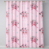Cute Watercolor Roses Bouquet with Red Ribbon    White Stripe on Pink Background  Readymade Eyelet Ring Top Thermal 100% Blackout Curtains