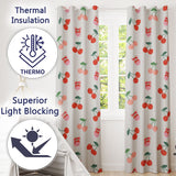 Cute Cherry Fruit with Bow and Sprinkles Seamless Pattern Grey Background  Readymade Eyelet Ring Top Thermal 100% Blackout Curtains