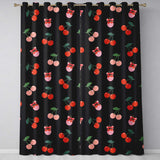 Cute Cherry Fruit with Bow and Sprinkles Seamless Pattern Black Background  Readymade Eyelet Ring Top Thermal 100% Blackout Curtains