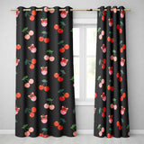 Cute Cherry Fruit with Bow and Sprinkles Seamless Pattern Black Background  Readymade Eyelet Ring Top Thermal 100% Blackout Curtains