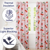Cute Cherry Fruit with Bow and Sprinkles  Pattern Pink Gingham Check Background  Readymade Eyelet Ring Top Thermal 100% Blackout Curtains