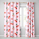 Cute Cherry Fruit with Bow and Sprinkles  Pattern Pink Gingham Check Background  Readymade Eyelet Ring Top Thermal 100% Blackout Curtains