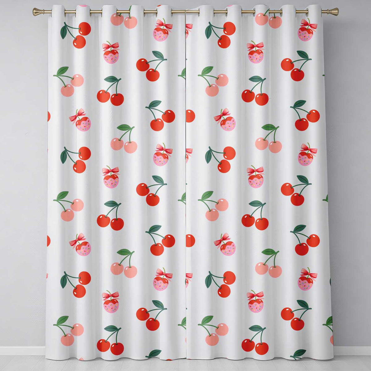 Cute Cherry Fruit with Bow and Sprinkles Seamless Pattern Soft Lilac Background  Readymade Eyelet Ring Top Thermal 100% Blackout Curtains