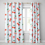 Cute Cherry Fruit with Bow and Sprinkles  Pattern Blue Stripe Background  Readymade Eyelet Ring Top Thermal 100% Blackout Curtains