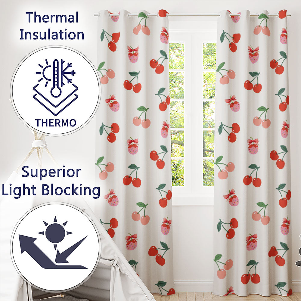 Cute Cherry Fruit with Bow and Sprinkles Seamless Pattern Light Grey Background  Readymade Eyelet Ring Top Thermal 100% Blackout Curtains