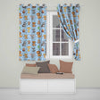 Cute Jungle Baby Animals Lion Tiger Elephant Giraffe  Pattern Blue Background  Readymade Eyelet Ring Top Thermal 100% Blackout Curtains