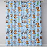 Cute Jungle Baby Animals Lion Tiger Elephant Giraffe  Pattern Blue Background  Readymade Eyelet Ring Top Thermal 100% Blackout Curtains