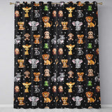 Cute Jungle Baby Animals Lion Tiger Elephant Giraffe  Pattern Black Background  Readymade Eyelet Ring Top Thermal 100% Blackout Curtains