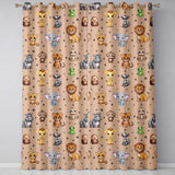 Cute Jungle Baby Animals Lion Tiger Elephant Giraffe  Pattern Peach Background  Readymade Eyelet Ring Top Thermal 100% Blackout Curtains