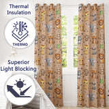 Cute Jungle Baby Animals Lion Tiger Elephant Giraffe  Pattern Peach Background  Readymade Eyelet Ring Top Thermal 100% Blackout Curtains