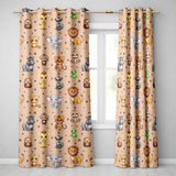 Cute Jungle Baby Animals Lion Tiger Elephant Giraffe  Pattern Peach Background  Readymade Eyelet Ring Top Thermal 100% Blackout Curtains