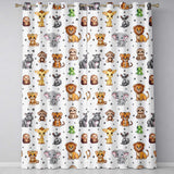 Cute Jungle Baby Animals Lion Tiger Elephant Giraffe  Pattern Grey Background  Readymade Eyelet Ring Top Thermal 100% Blackout Curtains