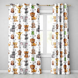 Cute Jungle Baby Animals Lion Tiger Elephant Giraffe  Pattern Grey Background  Readymade Eyelet Ring Top Thermal 100% Blackout Curtains