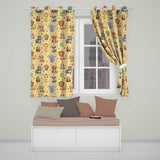 Cute Jungle Baby Animals Lion Tiger Elephant Giraffe  Pattern Beige Background  Readymade Eyelet Ring Top Thermal 100% Blackout Curtains