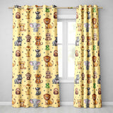 Cute Jungle Baby Animals Lion Tiger Elephant Giraffe  Pattern Beige Background  Readymade Eyelet Ring Top Thermal 100% Blackout Curtains