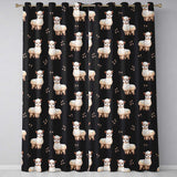 Cute Alpaca Llama Farm Animals Floral Seamless Pattern Black Background  Readymade Eyelet Ring Top Thermal 100% Blackout Curtains