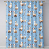 Cute Alpaca Llama Farm Animals Floral Seamless Pattern Sky Blue Background  Readymade Eyelet Ring Top Thermal 100% Blackout Curtains