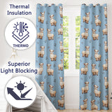 Cute Alpaca Llama Farm Animals Floral Seamless Pattern Sky Blue Background  Readymade Eyelet Ring Top Thermal 100% Blackout Curtains