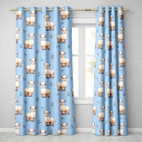 Cute Alpaca Llama Farm Animals Floral Seamless Pattern Sky Blue Background  Readymade Eyelet Ring Top Thermal 100% Blackout Curtains