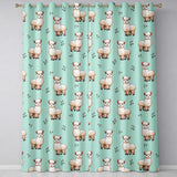 Cute Alpaca Llama Farm Animals Floral Seamless Pattern Mint Green Background  Readymade Eyelet Ring Top Thermal 100% Blackout Curtains