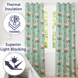 Cute Alpaca Llama Farm Animals Floral Seamless Pattern Mint Green Background  Readymade Eyelet Ring Top Thermal 100% Blackout Curtains