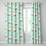 Cute Alpaca Llama Farm Animals Floral Seamless Pattern Mint Green Background  Readymade Eyelet Ring Top Thermal 100% Blackout Curtains