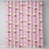 Cute Alpaca Llama Farm Animals Floral Seamless Pattern Soft Pink Background  Readymade Eyelet Ring Top Thermal 100% Blackout Curtains
