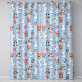 Cute Cute Baby Animals Bear Sheep Sloth Strawberry Cherry   Blue Background  Readymade Eyelet Ring Top Thermal 100% Blackout Curtains