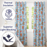 Cute Cute Baby Animals Bear Sheep Sloth Strawberry Cherry   Blue Background  Readymade Eyelet Ring Top Thermal 100% Blackout Curtains