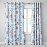 Cute Cute Baby Animals Bear Sheep Sloth Strawberry Cherry   Blue Background  Readymade Eyelet Ring Top Thermal 100% Blackout Curtains