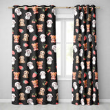 Cute Cute Baby Animals Bear Sheep Sloth Strawberry Cherry   Black Background  Readymade Eyelet Ring Top Thermal 100% Blackout Curtains