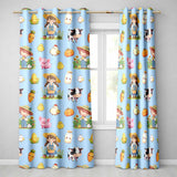 Cute Farm Animals Girl Pig Cow Chicken Blue Background Seamless Pattern  Readymade Eyelet Ring Top Thermal 100% Blackout Curtains