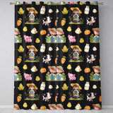Cute Farm Animals Girl Pig Cow Chicken Black Background Seamless Pattern  Readymade Eyelet Ring Top Thermal 100% Blackout Curtains