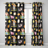 Cute Farm Animals Girl Pig Cow Chicken Black Background Seamless Pattern  Readymade Eyelet Ring Top Thermal 100% Blackout Curtains