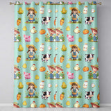 Cute Farm Animals Girl Pig Cow Chicken Mint Green Background Seamless Pattern  Readymade Eyelet Ring Top Thermal 100% Blackout Curtains