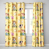 Cute Farm Girl Pig Cow Chicken Corn Milk Yellow Background Seamless Pattern  Readymade Eyelet Ring Top Thermal 100% Blackout Curtains