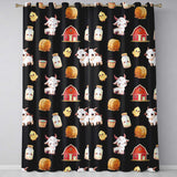 Cute Farm Goat Barn Hay Bale Chick Black Background Seamless Pattern  Readymade Eyelet Ring Top Thermal 100% Blackout Curtains