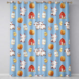 Cute Farm Goat Barn Hay Bale Chick Sky Blue Background Seamless Pattern  Readymade Eyelet Ring Top Thermal 100% Blackout Curtains