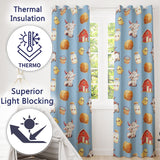 Cute Farm Goat Barn Hay Bale Chick Sky Blue Background Seamless Pattern  Readymade Eyelet Ring Top Thermal 100% Blackout Curtains
