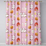Cute Farm Goat Barn Hay Bale Chick Milk Bucket Pink Background Seamless Pattern  Readymade Eyelet Ring Top Thermal 100% Blackout Curtains