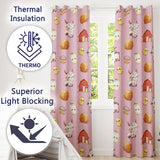 Cute Farm Goat Barn Hay Bale Chick Milk Bucket Pink Background Seamless Pattern  Readymade Eyelet Ring Top Thermal 100% Blackout Curtains