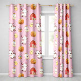 Cute Farm Goat Barn Hay Bale Chick Milk Bucket Pink Background Seamless Pattern  Readymade Eyelet Ring Top Thermal 100% Blackout Curtains