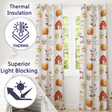 Cute Farm Goat Barn Hay Bale Chick Milk Bucket Grey Background Seamless Pattern  Readymade Eyelet Ring Top Thermal 100% Blackout Curtains