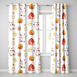 Cute Farm Goat Barn Hay Bale Chick Milk Bucket Grey Background Seamless Pattern  Readymade Eyelet Ring Top Thermal 100% Blackout Curtains
