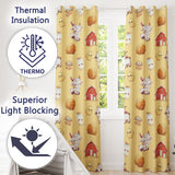 Cute Farm Goat Barn Hay Bale Chick Milk Bucket Yellow Background  Pattern  Readymade Eyelet Ring Top Thermal 100% Blackout Curtains