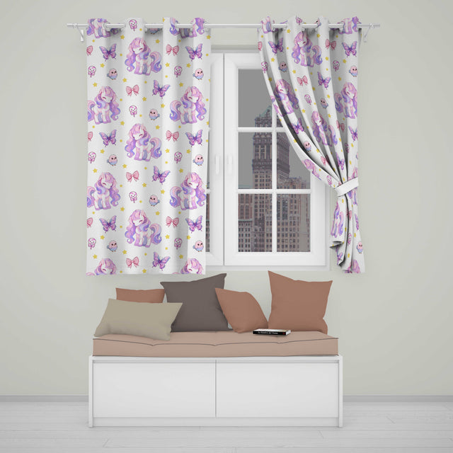 Cute Pastel Unicorn Butterfly Candy Stars Light Grey Background  Pattern  Readymade Eyelet Ring Top Thermal 100% Blackout Curtains
