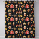 Cute Autumn Farm Scarecrow Barn Flowers Seamless Pattern Black Background  Readymade Eyelet Ring Top Thermal 100% Blackout Curtains