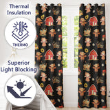 Cute Autumn Farm Scarecrow Barn Flowers Seamless Pattern Black Background  Readymade Eyelet Ring Top Thermal 100% Blackout Curtains