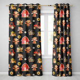 Cute Autumn Farm Scarecrow Barn Flowers Seamless Pattern Black Background  Readymade Eyelet Ring Top Thermal 100% Blackout Curtains