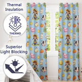 Cute Farm Girl Animals Harvest Seamless Pattern Blue Background  Readymade Eyelet Ring Top Thermal 100% Blackout Curtains